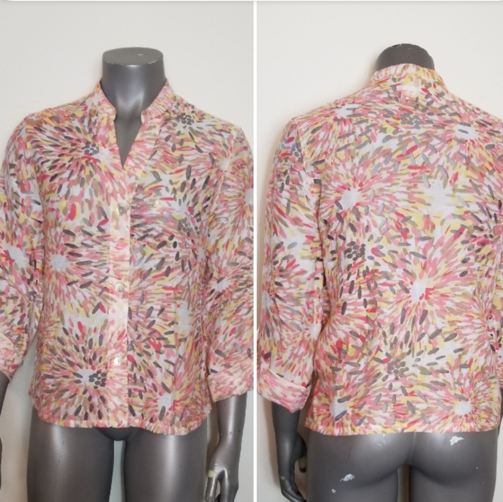 Ruby Rd Semi Sheer Button V Neck Blouse - Picture 8 of 9